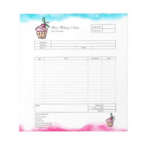 Pastry Cupcake Bakery Order Form Invoice  Notepad