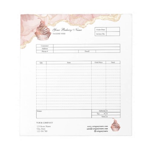 Pastry Cupcake Bakery Order Form Invoice  Notepad