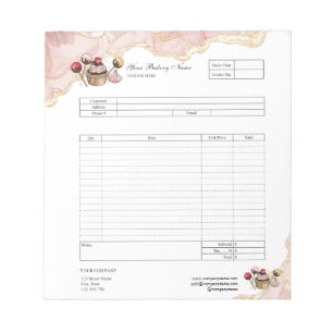 Pastry Cupcake Bakery Order Form Invoice Notepad