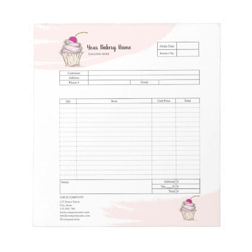 Pastry Cupcake Bakery Order Form Invoice  Notepad