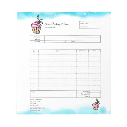 Pastry Cupcake Bakery Order Form Invoice  Notepad