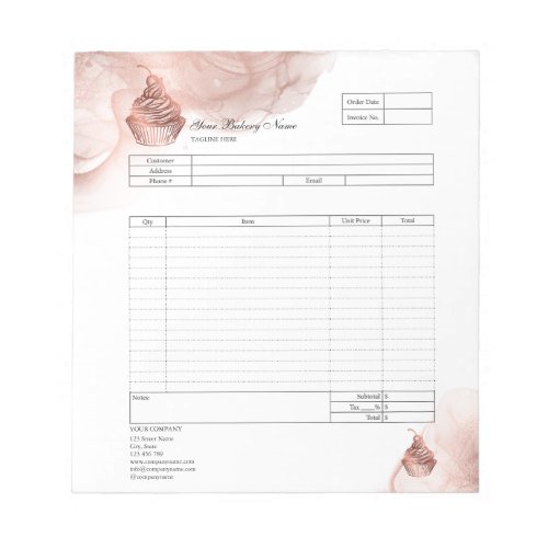 Pastry Cupcake Bakery Order Form Invoice  Notepad