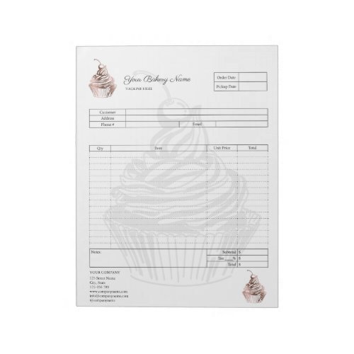 Pastry Cupcake Bakery Order Form Invoice  Notepad