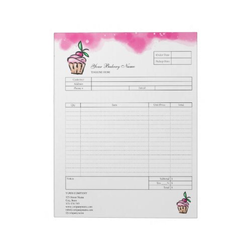 Pastry Cupcake Bakery Order Form Invoice  Notepad