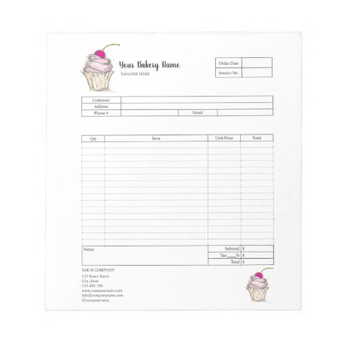 Pastry Cupcake Bakery Order Form Invoice  Notepad