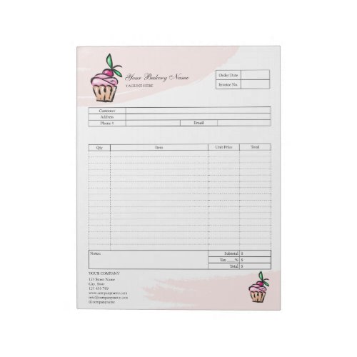 Pastry Cupcake Bakery Order Form Invoice  Notepad