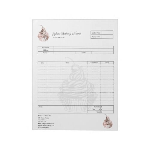 Pastry Cupcake Bakery Order Form Invoice  Notepad