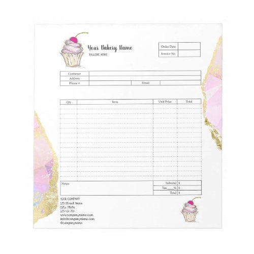 Pastry Cupcake Bakery Order Form Invoice  Notepad