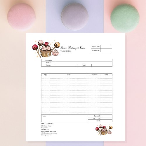 Pastry Cupcake Bakery Order Form Invoice  Notepad