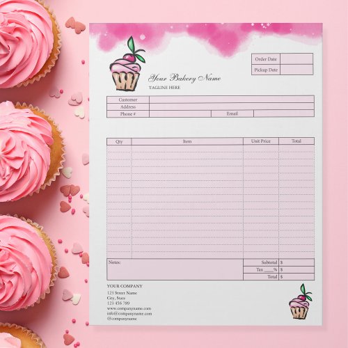 Pastry Cupcake Bakery Order Form Invoice  Notepad