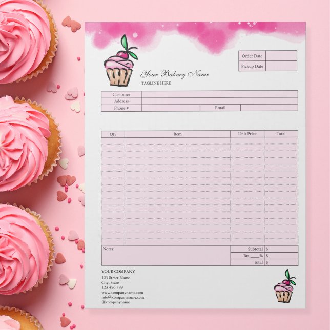 Pastry Cupcake Bakery Order Form Invoice  Notepad (Creator Uploaded)
