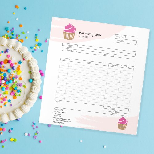 Pastry Cupcake Bakery Order Form Invoice  Notepad