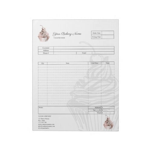 Pastry Cupcake Bakery Order Form Invoice  Notepad