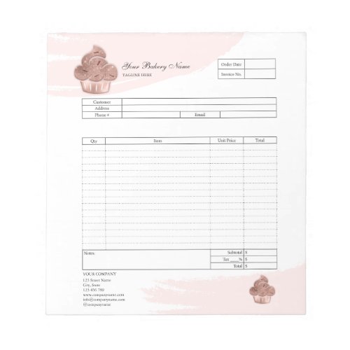 Pastry Cupcake Bakery Order Form Invoice  Notepad