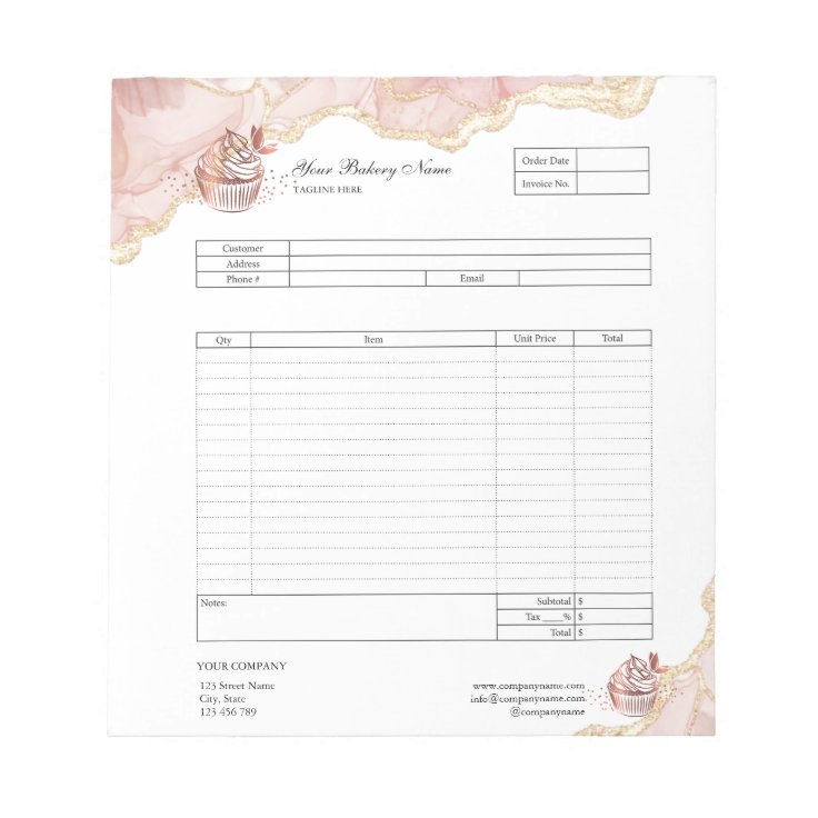 Pastry Cupcake Bakery Order Form Invoice Notepad | Zazzle