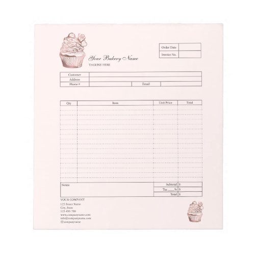 Pastry Cupcake Bakery Order Form Invoice  Notepad