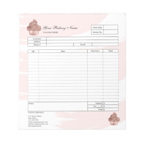 Pastry Cupcake Bakery Order Form Invoice  Notepad