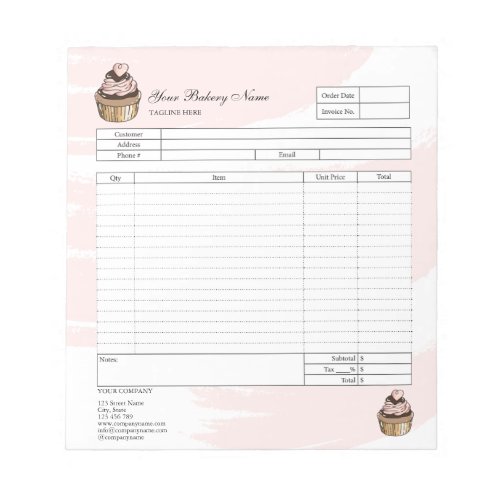 Pastry Cupcake Bakery Order Form Invoice  Notepad