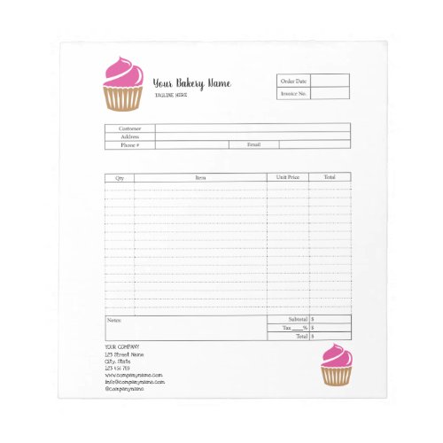 Pastry Cupcake Bakery Order Form Invoice  Notepad