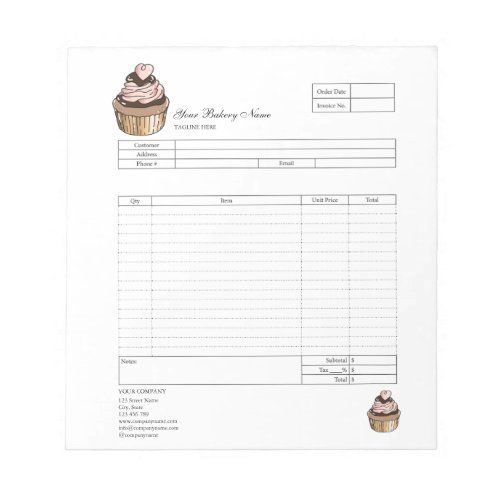 Pastry Cupcake Bakery Order Form Invoice  Notepad