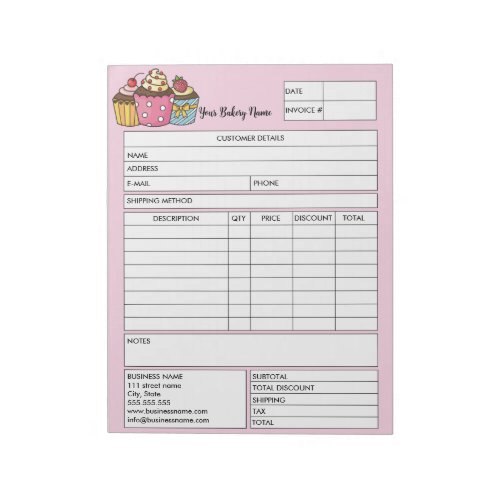 Pastry Cupcake Bakery Sales Form Receipt Invoice N Notepad