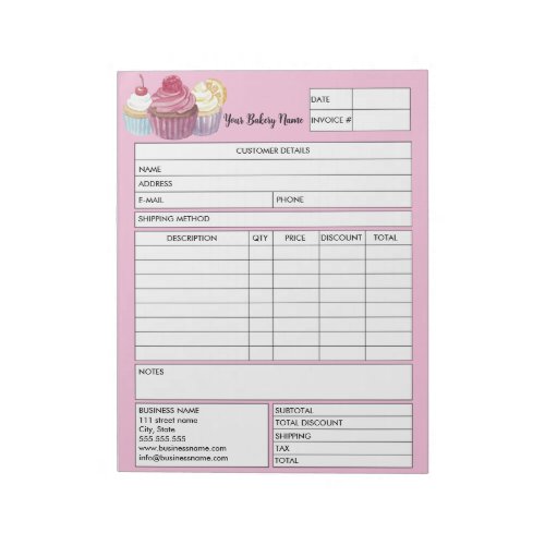 Pastry Cupcake Bakery Sales Form Receipt Invoice N Notepad