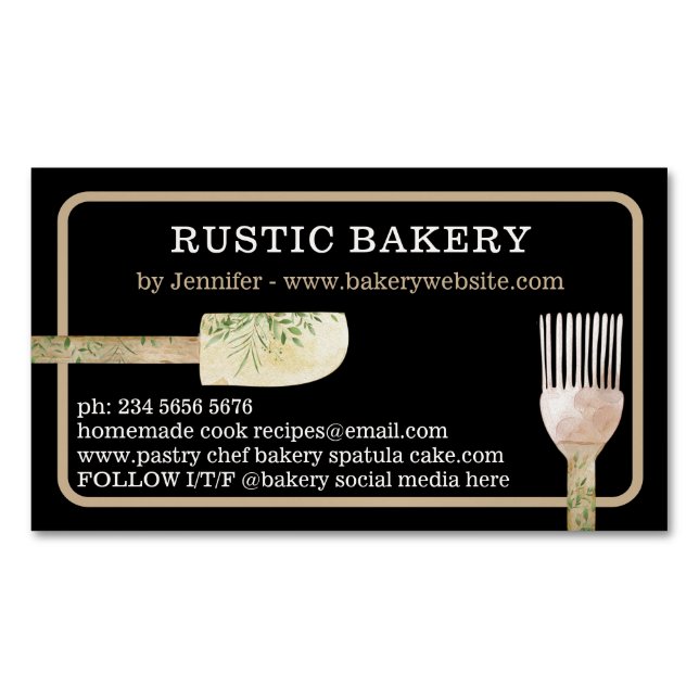 Pastry eucalyptus leaf spoon all in one page business card magnet (Front)