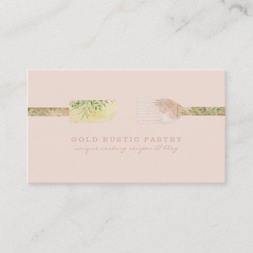 Pastry eucalyptus spoon spatula rustic blush pink business card