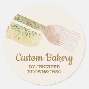 Pastry floral Rustic spatula custom ivory Classic Round Sticker