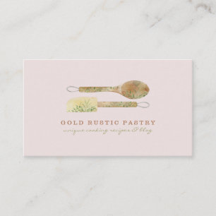 Pastry floral Rustic spoon spatula elegant logo Business Card