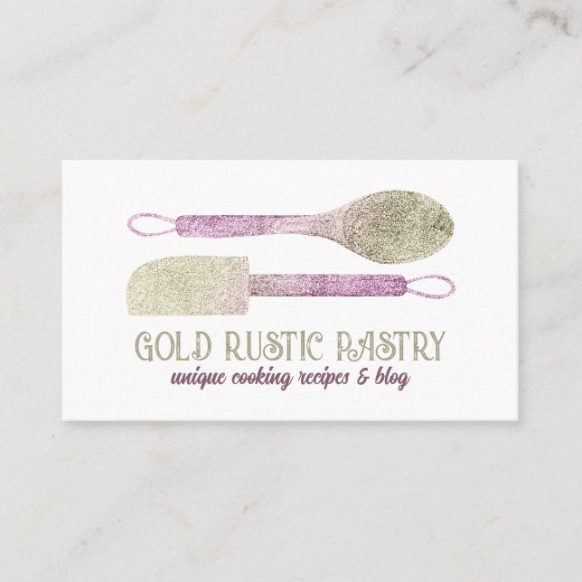 Pastry glitter rose gold sparkling chef baker business card (Front)