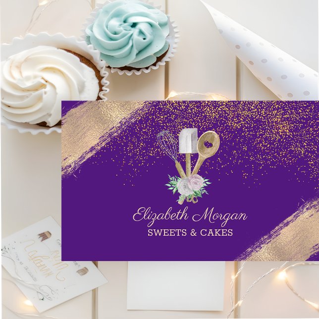 Pastry Hand Tools Flowers Gold Confetti Business Card (Creator Uploaded)