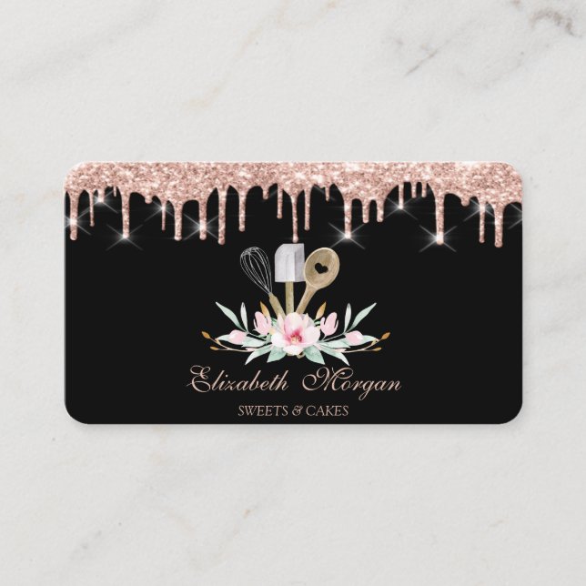 Pastry Hand Tools Glitter Drips Business Card (Front)
