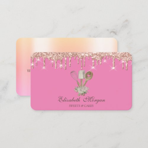  Pastry Hand Tools Glitter Rose Gold Drips Bakery  Business Card