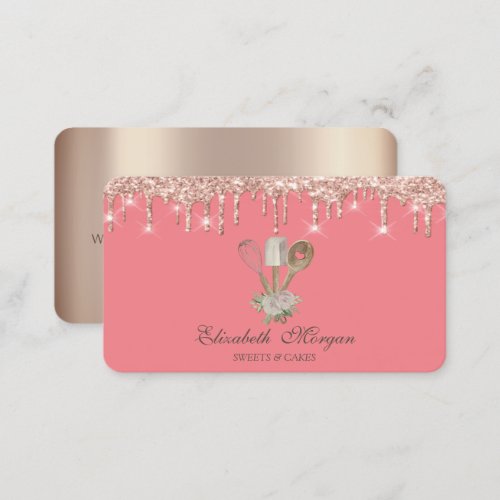  Pastry Hand Tools Rose Gold Drips Bakery  Business Card