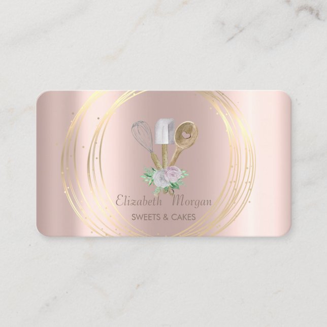 Pastry Hand Tools Rose Gold ,Gold Circles Lotus  Business Card (Front)