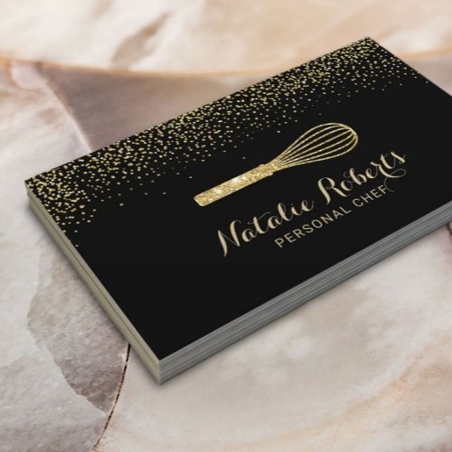 Pastry Personal Chef Modern Black &amp; Gold Bakery Business Card