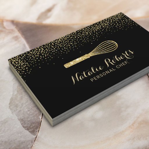 Customizable Pastry Personal Chef Modern Black &amp; Gold Bakery Business Card