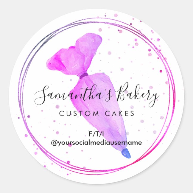 Pastry Pink Custom Cake Decor Piping Bag Bakery Classic Round Sticker