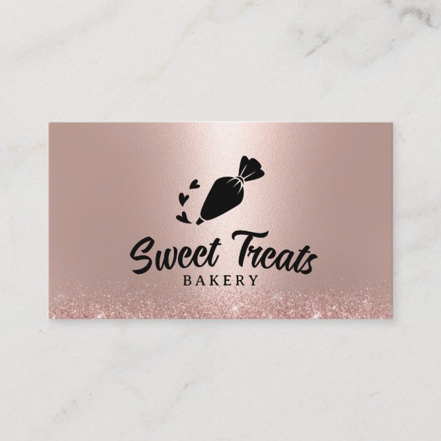 Pastry Piping Bag Logo Cupcake Bakery Rose Gold Business Card (Front)