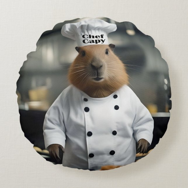Pastry Prowess: The Culinary Capybara Round Pillow (Front)