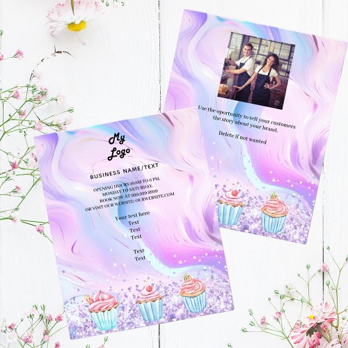 Pastry shop bakery holographic cupcakes logo photo flyer