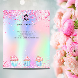 Pastry shop bakery logo holographic cupcakes flyer