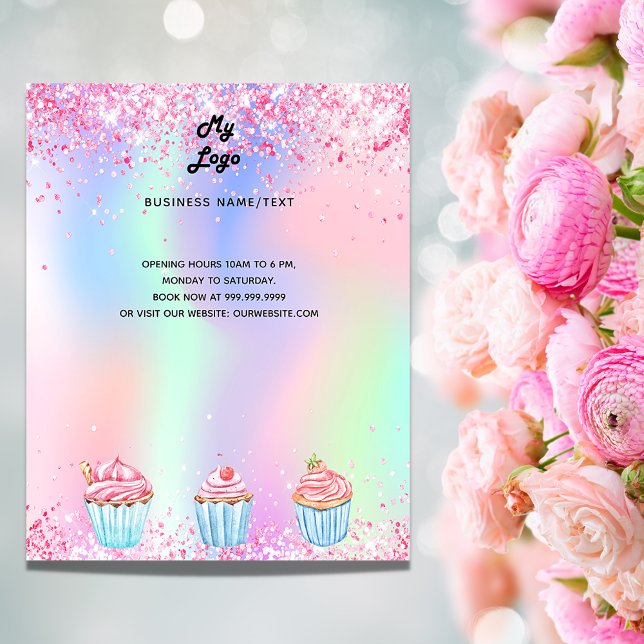 Pastry shop bakery logo holographic cupcakes flyer (Creator Uploaded)