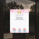 Pastry shop bakery logo pink white cupcakes flyer<br><div class="desc">Personalize and add your business logo,  name,  address,  your text. White bacground decorated with pink confetti and cupcakes.</div>