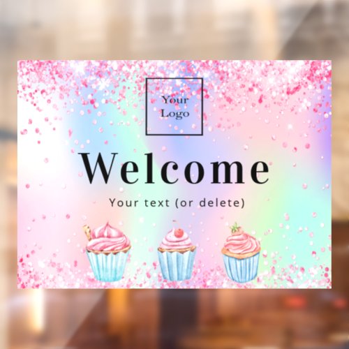 Pastry shop bakery logo welcome holographic window cling