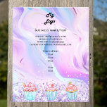 Pastry shop bakery pink holographic cupcakes logo flyer<br><div class="desc">Personalize and add your business logo,  name,  address,  your text. Blush pink,  purple,  blue pastels holographc bacground decorated with confetti and cupcakes.</div>