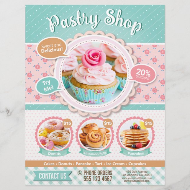 Pastry Shop / Confectionery / Cake Shop Menu Flyer (Front)