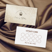 Pastry Shop Loyalty Card Gold Glitter Cupcake Logo