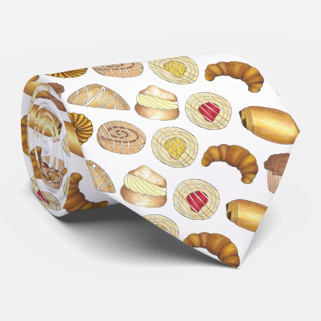 Pastry Tray Croissant Danish Muffin Baked Goods Neck Tie (Rolled)